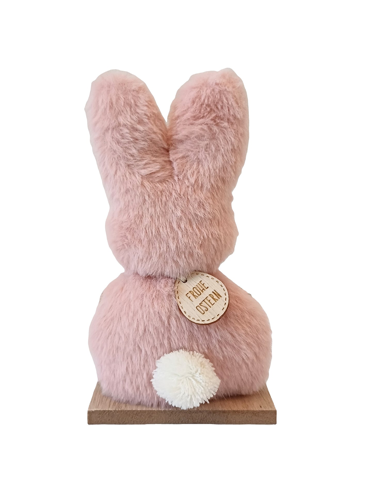 Hase aus Plüsch auf Holzsockel - rosa - ca. 19 cm