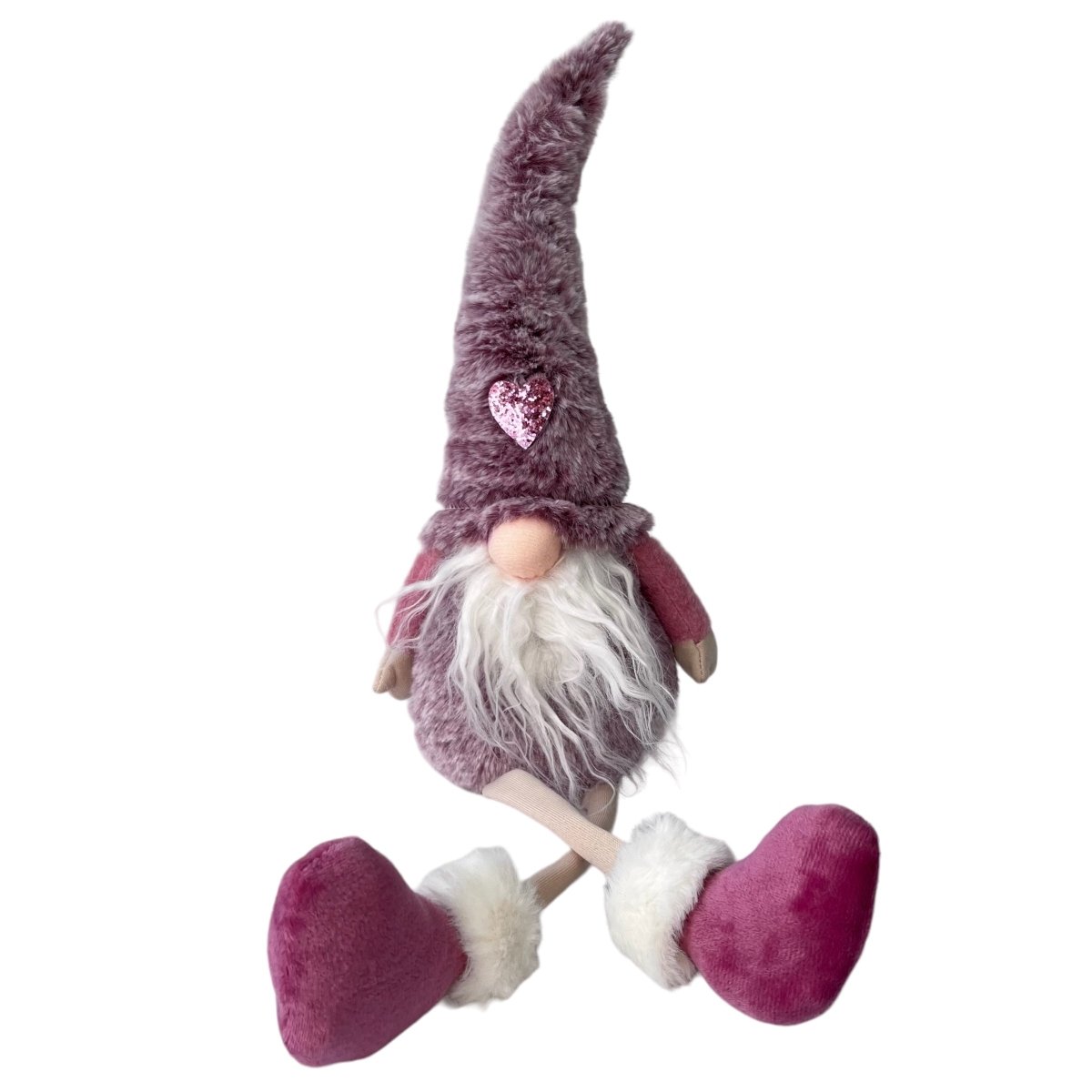 lila Plüschwichtel mit Glitzerherz und Schlenkerbeinen - s'Wichtal