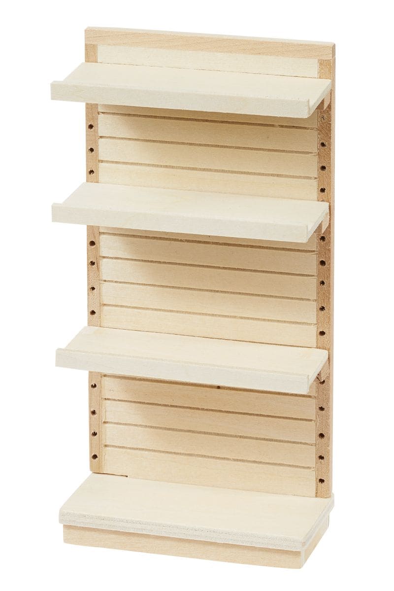 Steckregal aus Holz als Wichteltür Zubehör - Die Regalbretter können in verschiedenen Höhen angeordnet werden. Je nachdem, was im Regal platziert werden soll