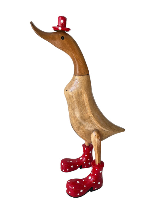 Ente mit Hut und Stiefeln in rot - Höhe 40 cm