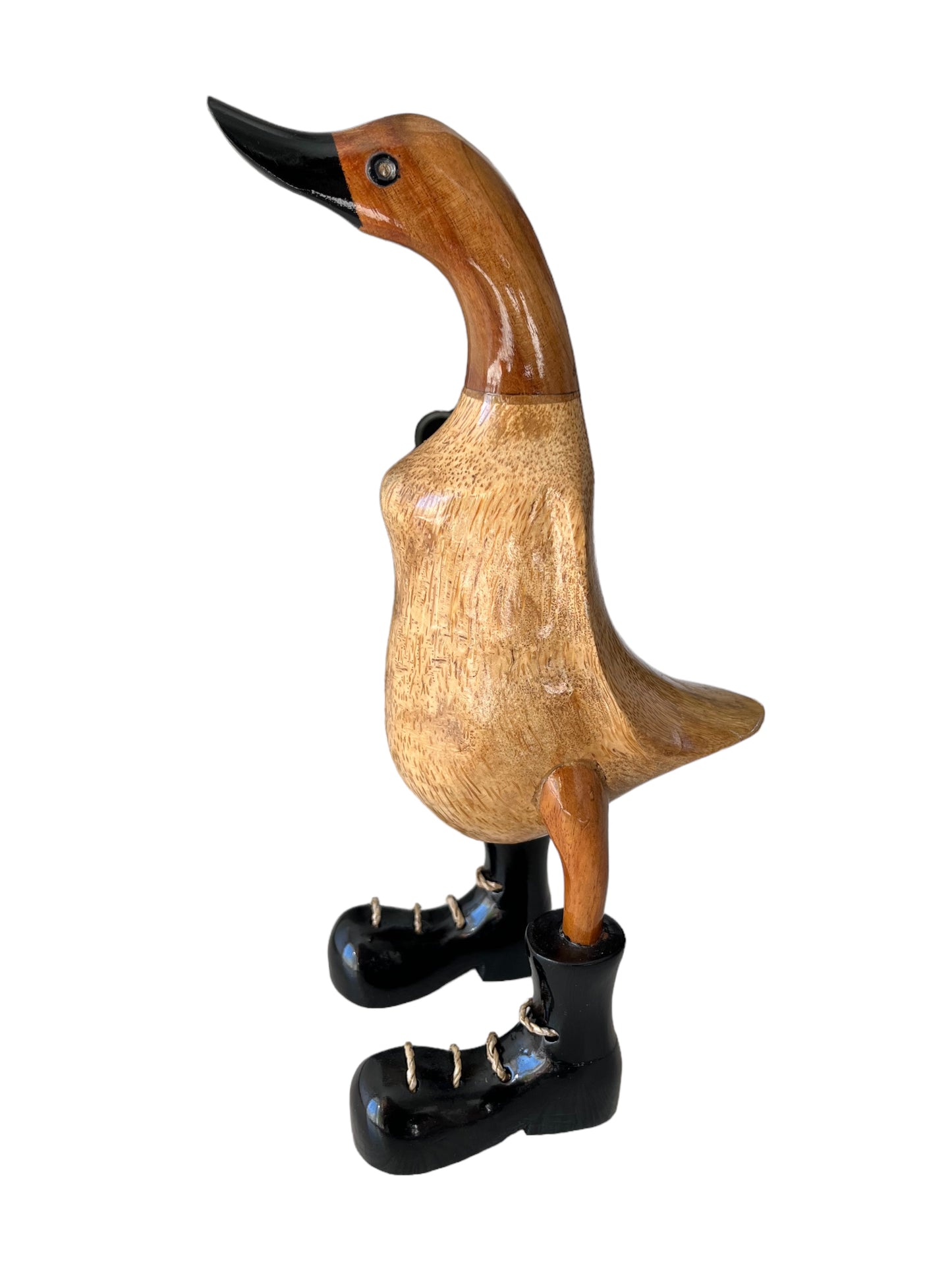 Ente aus Bambus mit schwarzen Stiefeln ca. 25 cm