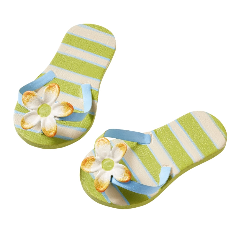 Flip Flops - Holz - grün mit Streifen - L 4,5 cm - Wichteltür Zubehör
