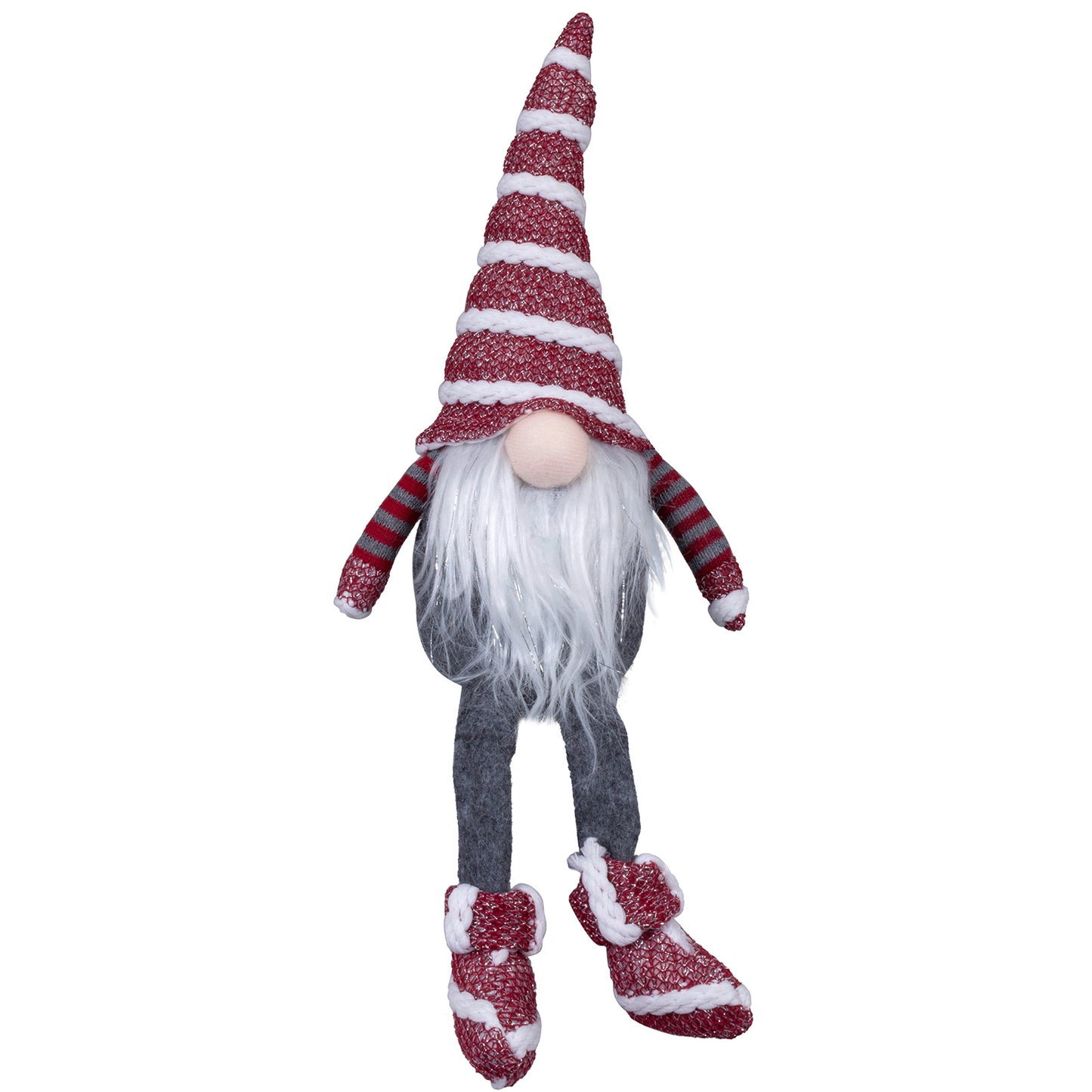 Wichtel mit weißem Fellbart und dezenten Silbersträhnen. Dieser Wichtel überzeugt mit einer tollen Farbkombination aus rot, grau und weiß. Seine geringelten Ärmchen sowie die Silbersträhnen in Bart und Mütze bilden zudem echte Highlights.
Sitzend bis zum Ende der Zipfelmütze hat er eine Größe von ca 26 cm.
Mit seinen Schlenkerbeinen kommt er auf eine Gesamtlänge von ca. 46 cm.
Höhe: ca 46 cm - Material: Strick, Stoff, Filz - Farben: rot, grau, weiß, silber