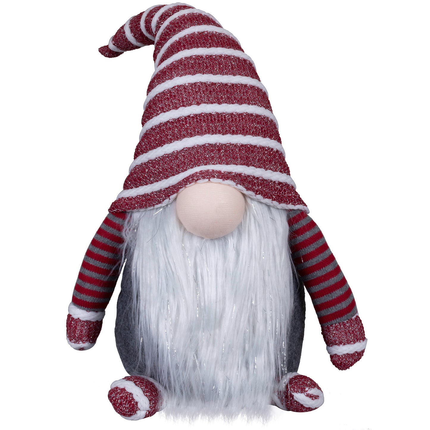 Sitzender Wichtel mit weißem Fellbart und dezenten Silbersträhnen. Dieser Wichtel überzeugt mit einer tollen Farbkombination aus rot, grau und weiß. Die Silbersträhnen in Bart und Mütze bilden zudem echte Highlights. Höhe: ca 49 cm Gesamtlänge vom Fuß bis zum Ende der langgezogenen Zipfelmütze -
Material: Strick, Stoff, Filz - Farben: rot, grau, weiß, silber