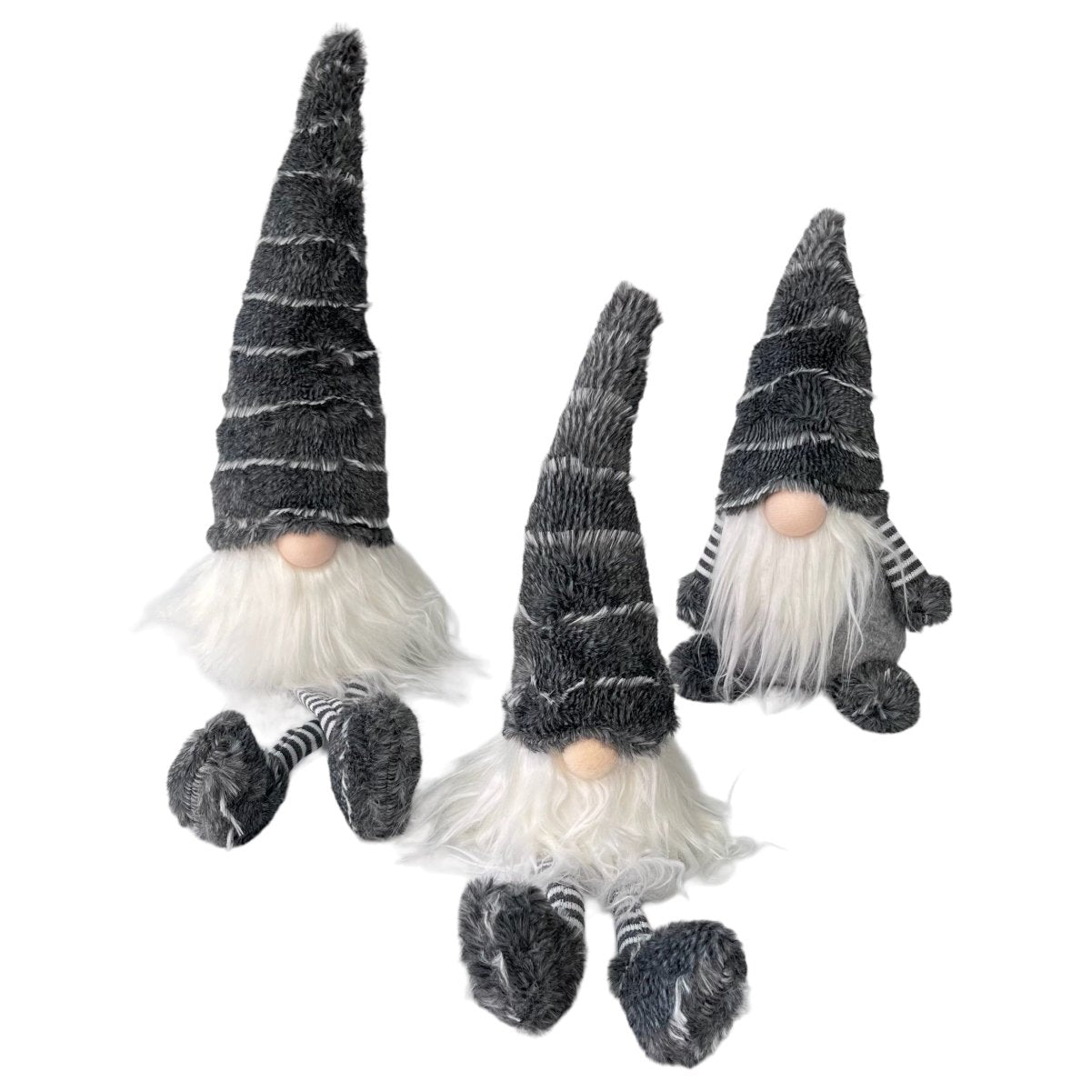 Grau-weiß gestreifter Wichtel mit Fellbart und Plüschmütze - 3 Varianten - s'Wichtal