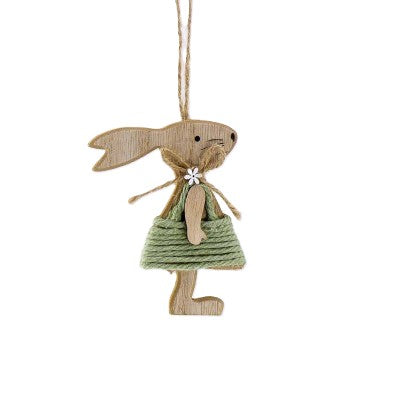 Hase zum Hängen mit einer Hose oder Rock aus Jute - Er und Sie - was für ein tolles Paar. Seine Hose ist grün und ihr Rock mintfarben. Höhe: ca. 10,0 cm (+ Hänger) - Material: Holz, Jute - Farben: natur, grün, mint - Lieferumfang: 1 Hase zum Hängen in der ausgesuchten Variante