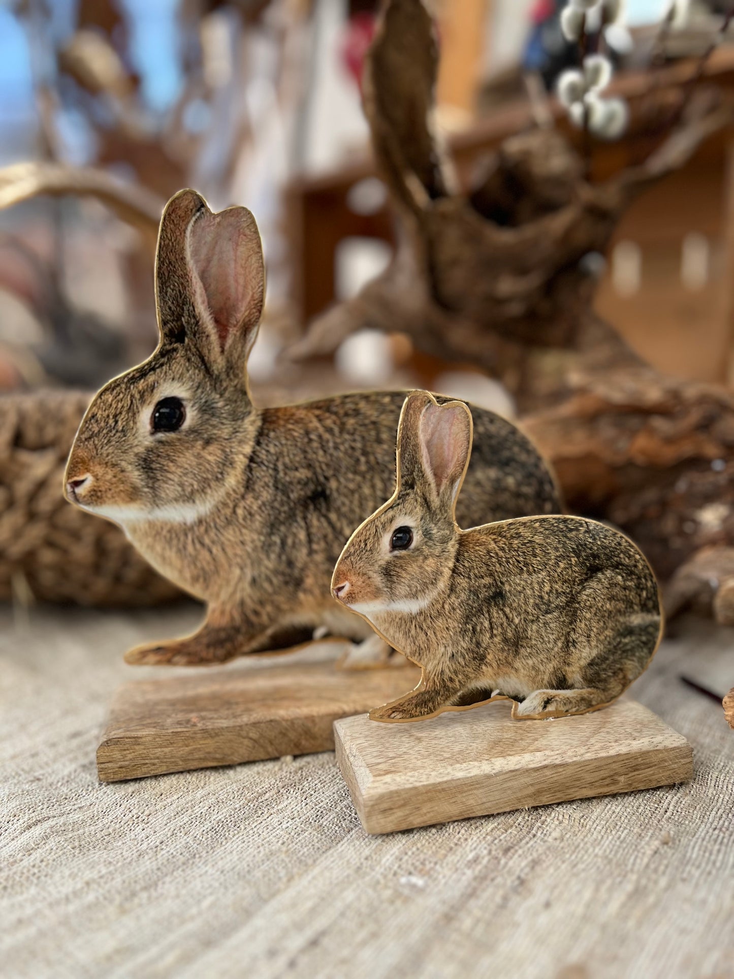 Hase "Le Fleurs" aus Metall auf einem Holzsockel in 2 Farben erhältlich. Auf der Rückseite befindet sich das selbe Motiv.
Diese beiden Hasen gibt es auch noch in einer größeren Variante
Braun: L x B x H: ca. 12 x 5 x 13,5cm
Grau: L x B x H: ca. 10,5 x 5 x 13,5 cm
Material: Metall, Holz
Farben: brau, grau
Lieferumfang: 1 Hase in der ausgesuchten Variante