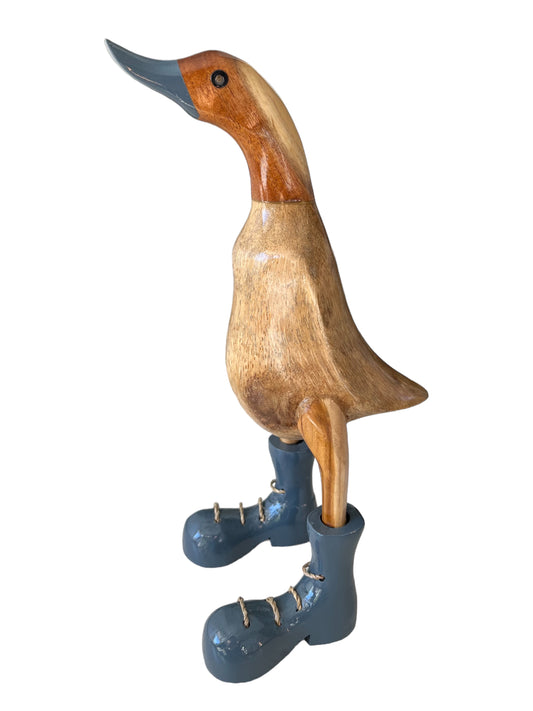 Ente aus Bambus mit grauen Stiefeln - H 25 cm
