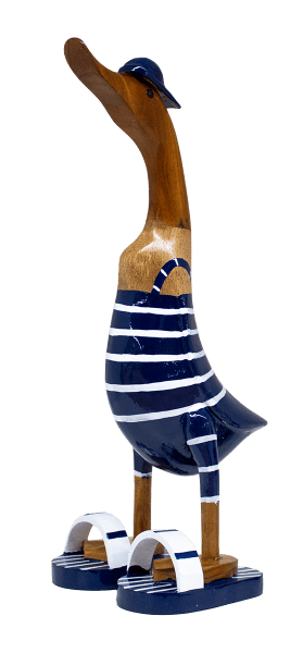 Ente aus Bambus mit blauen Flip Flops und Cap ca. 40 cm