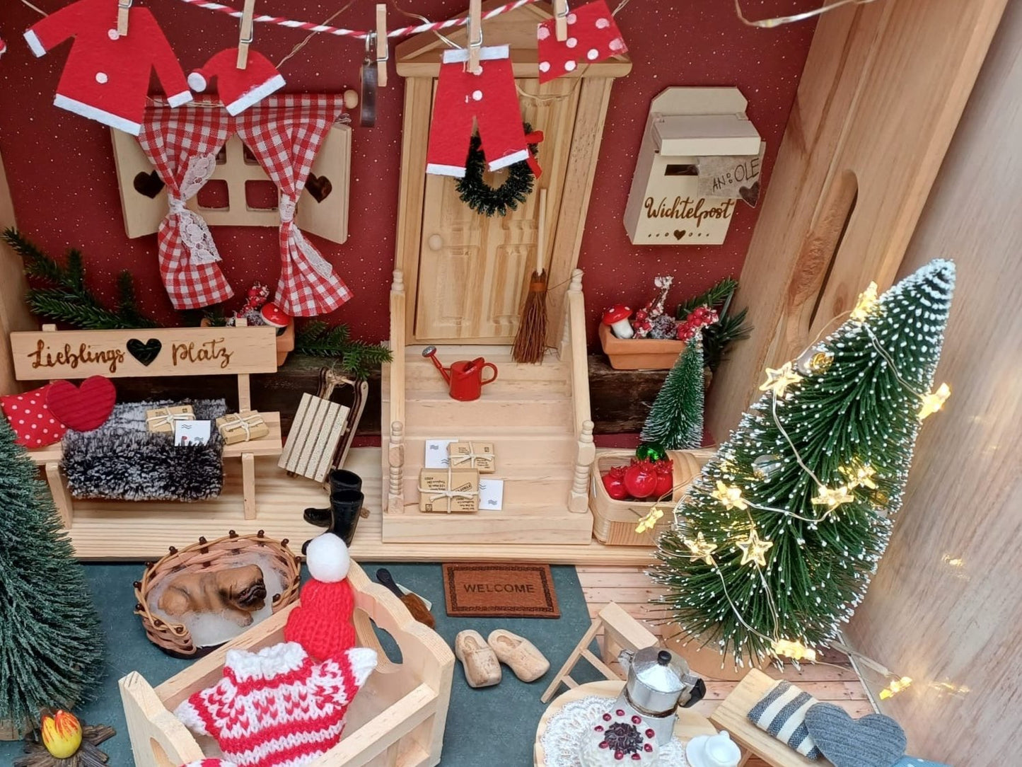 Treppe mit Handlauf - Holz - B 10,5 cm - Wichteltür Zubehör