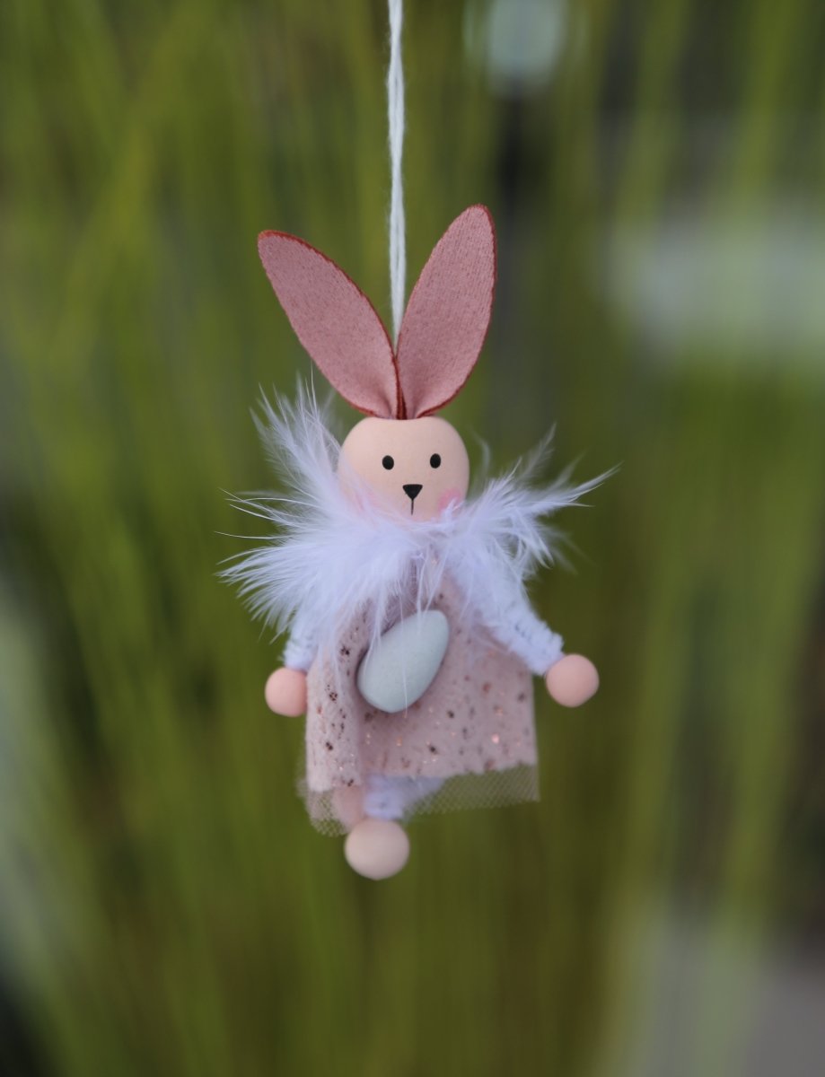 Hase - Federn - rosè - weiß - zum Hängen - H 10,5 cm - S´Wichtal - Bernd Borowicz