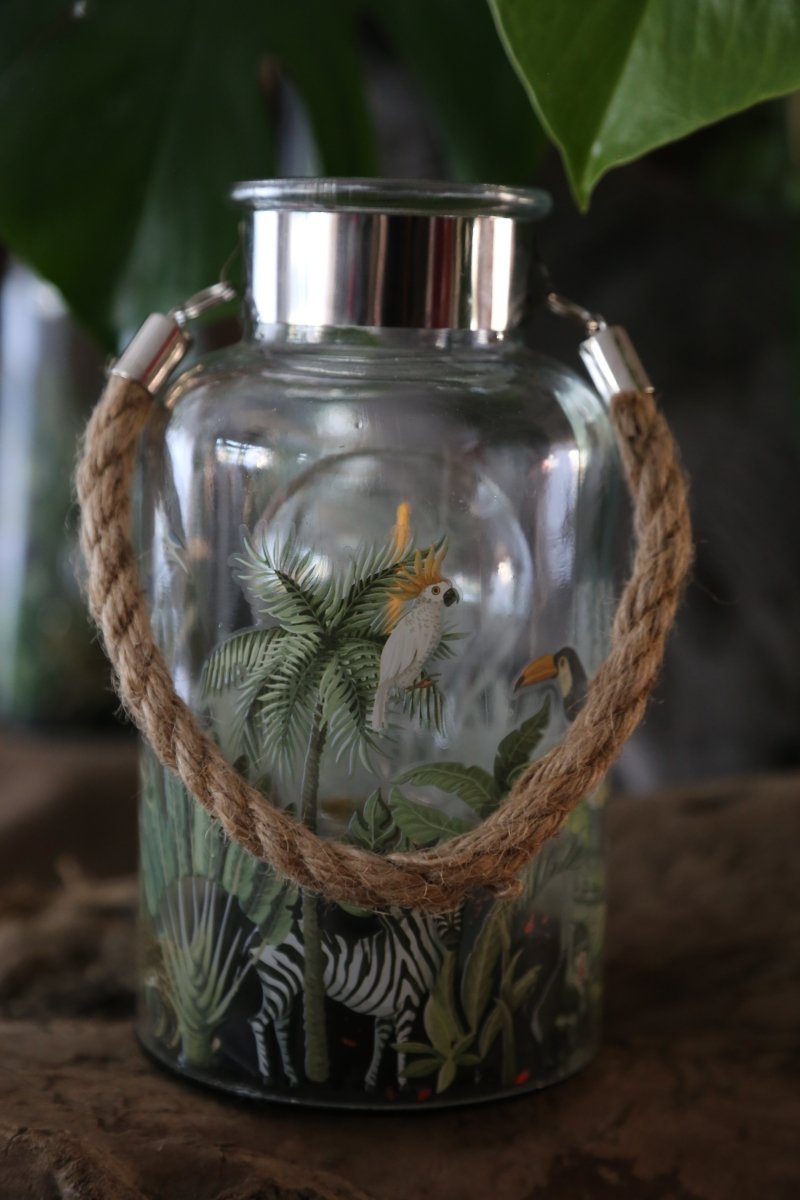 Laterne - Glühbirne im Glas - Dschungel - zum Hängen - B 10 cm x H 32 cm - S´Wichtal