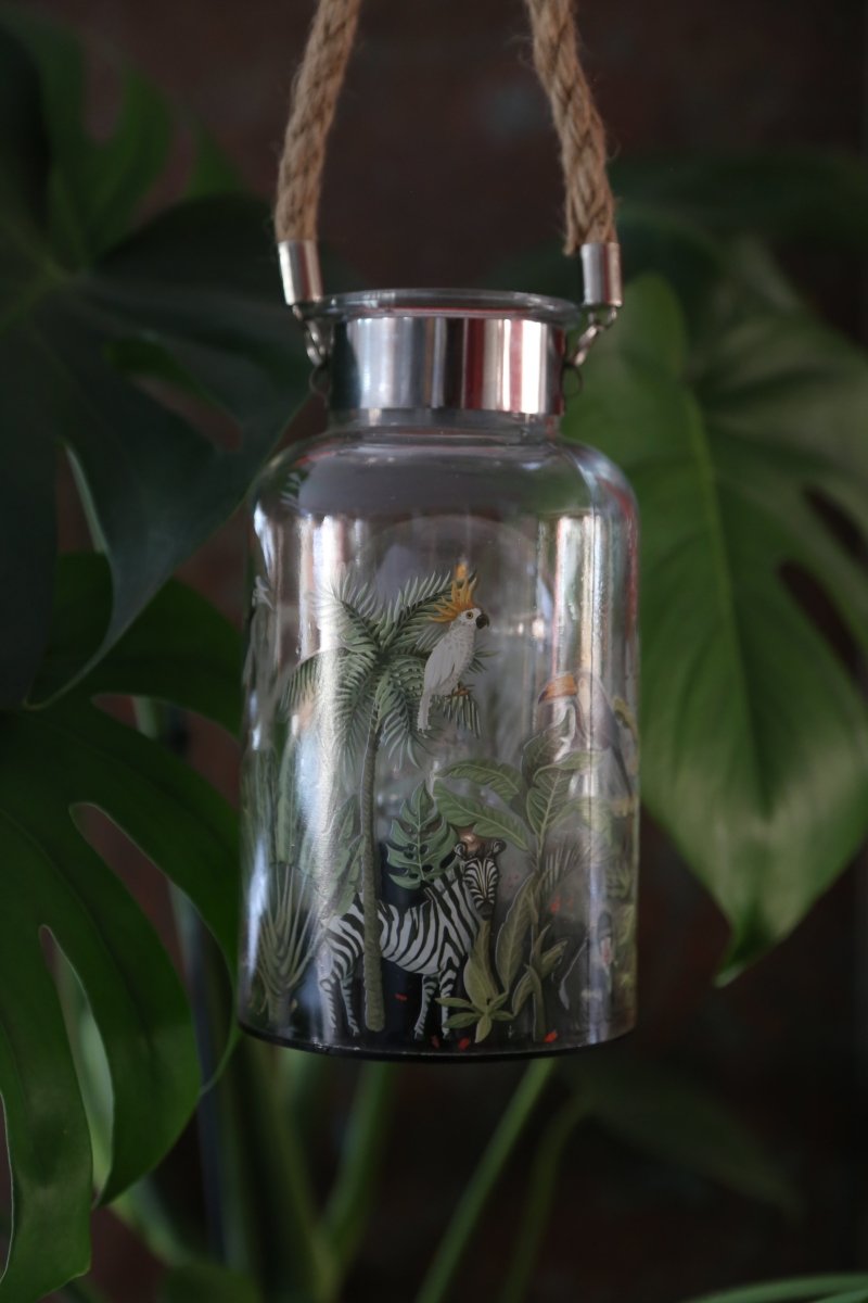 Laterne - Glühbirne im Glas - Dschungel - zum Hängen - B 10 cm x H 32 cm - S´Wichtal