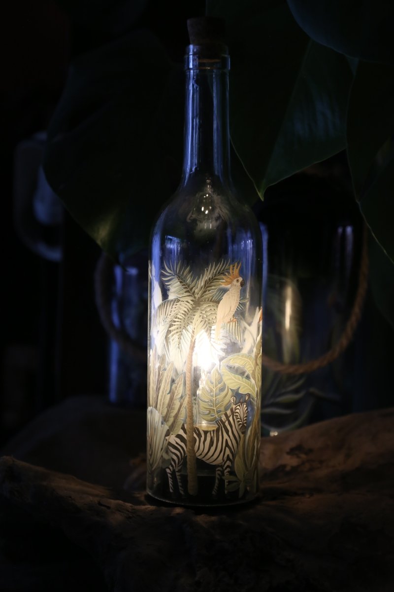 Laterne - Glühbirne in der Flasche - Dschungel - B 7 cm x H 30 cm - S´Wichtal