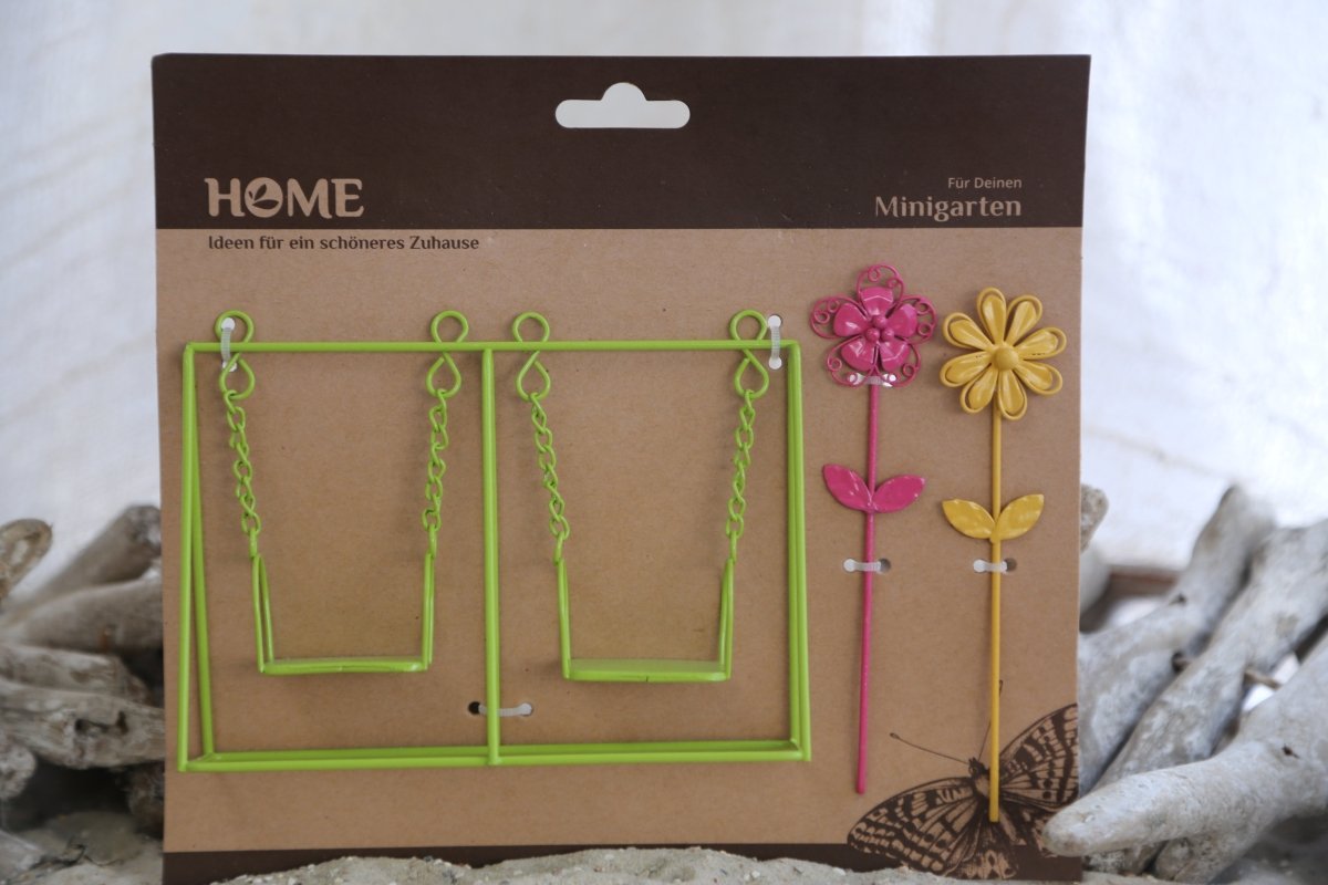 Schaukel und Blumen - 3 teiliges Set - Metall - Wichteltür Zubehör - Wichteltüren - S´Wichtal - Bernd Borowicz