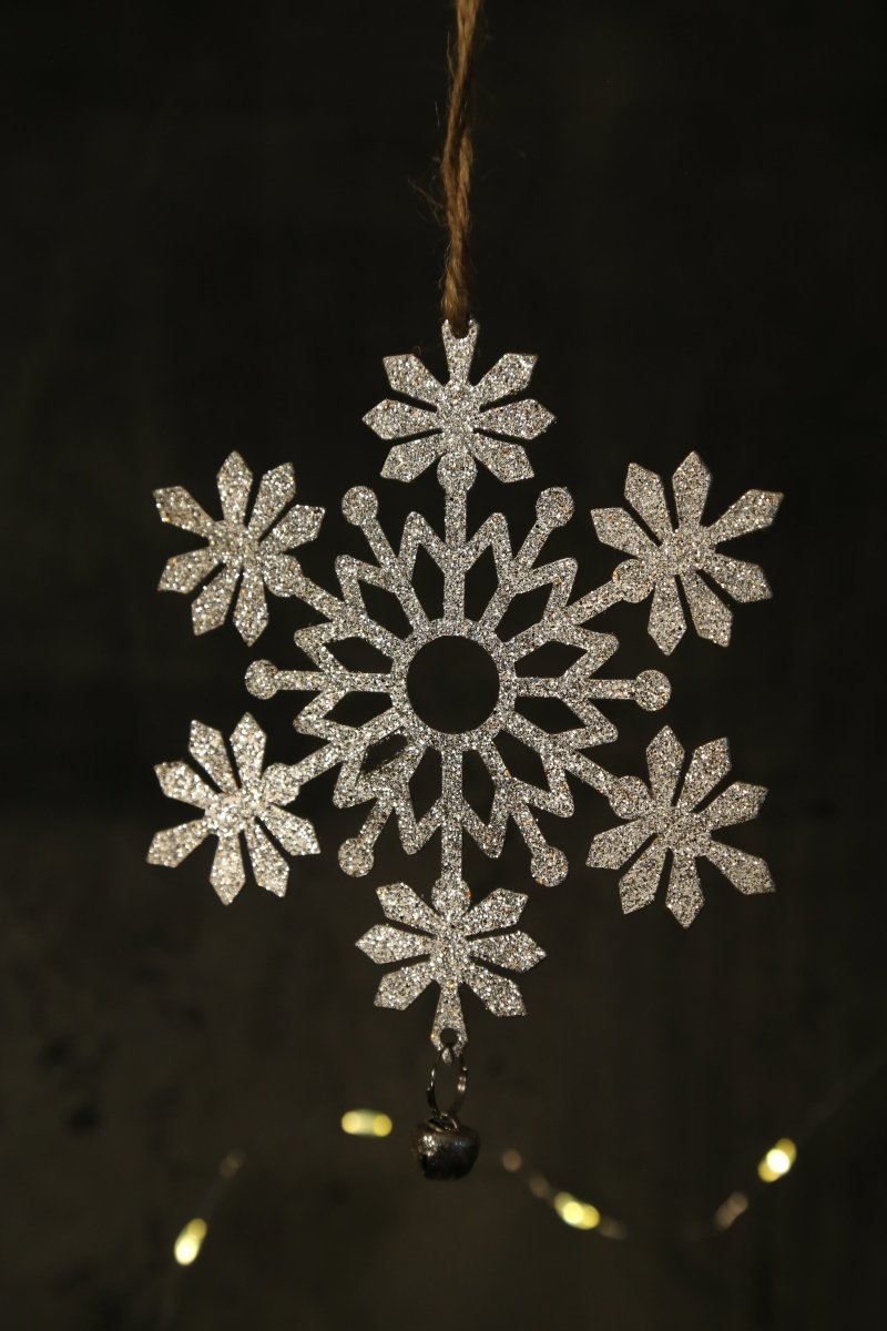 Schneeflocke - silber - Glimmer - zum Hängen - 3 Varianten - 10,5 cm / H 14,0 cm - S´Wichtal - Bernd Borowicz