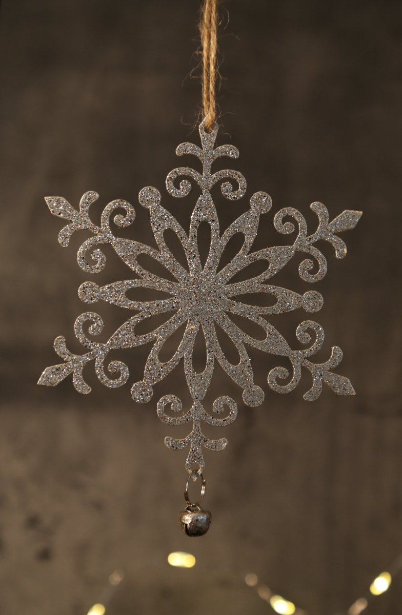 Schneeflocke - silber - Glimmer - zum Hängen - 3 Varianten - 10,5 cm / H 14,0 cm - S´Wichtal - Bernd Borowicz