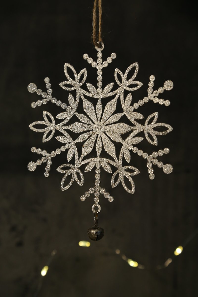 Schneeflocke - silber - Glimmer - zum Hängen - 3 Varianten - 10,5 cm / H 14,0 cm - S´Wichtal - Bernd Borowicz