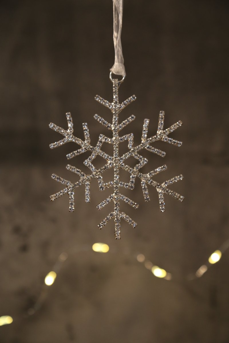Schneeflocke - silber - Strass - Metall - zum Hängen - 2 Varianten - D 8,5 cm / 9,0 cm - S´Wichtal - Bernd Borowicz
