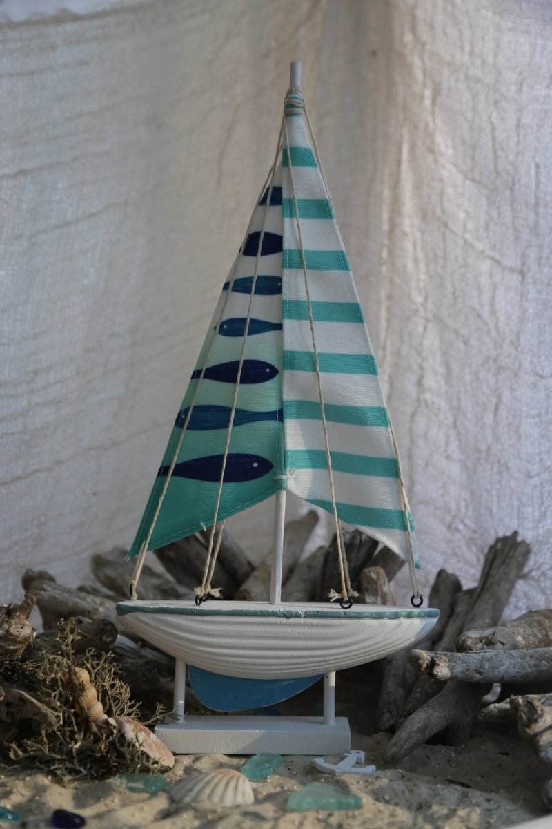 Segelboot - Holz - türkis-weiß - 18 cm x 5 cm x H 35 cm - S´Wichtal - Bernd Borowicz
