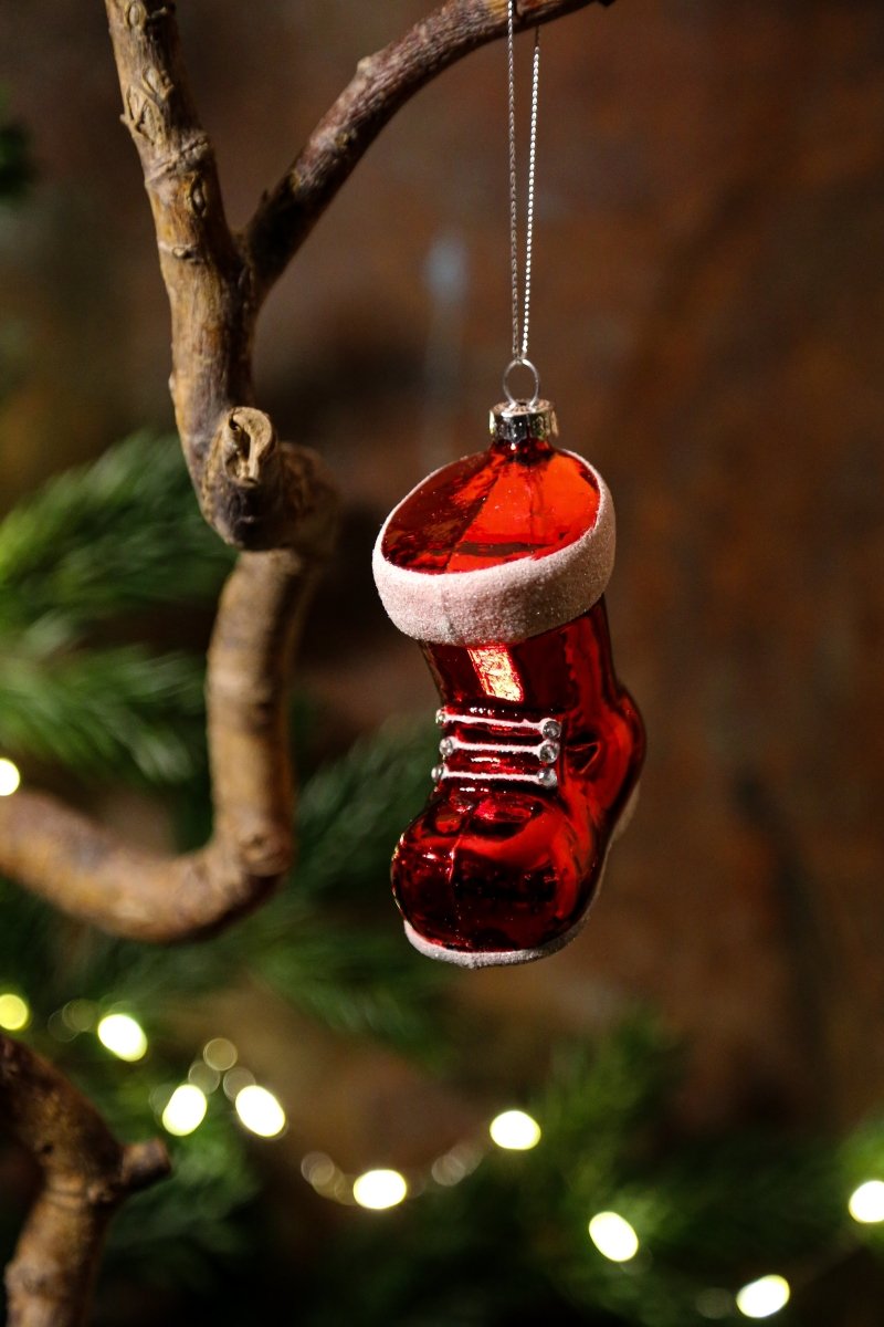 Stiefel - weiß-rot - zum Hängen - 7,5 cm / H 8,5 cm - S´Wichtal - Bernd Borowicz