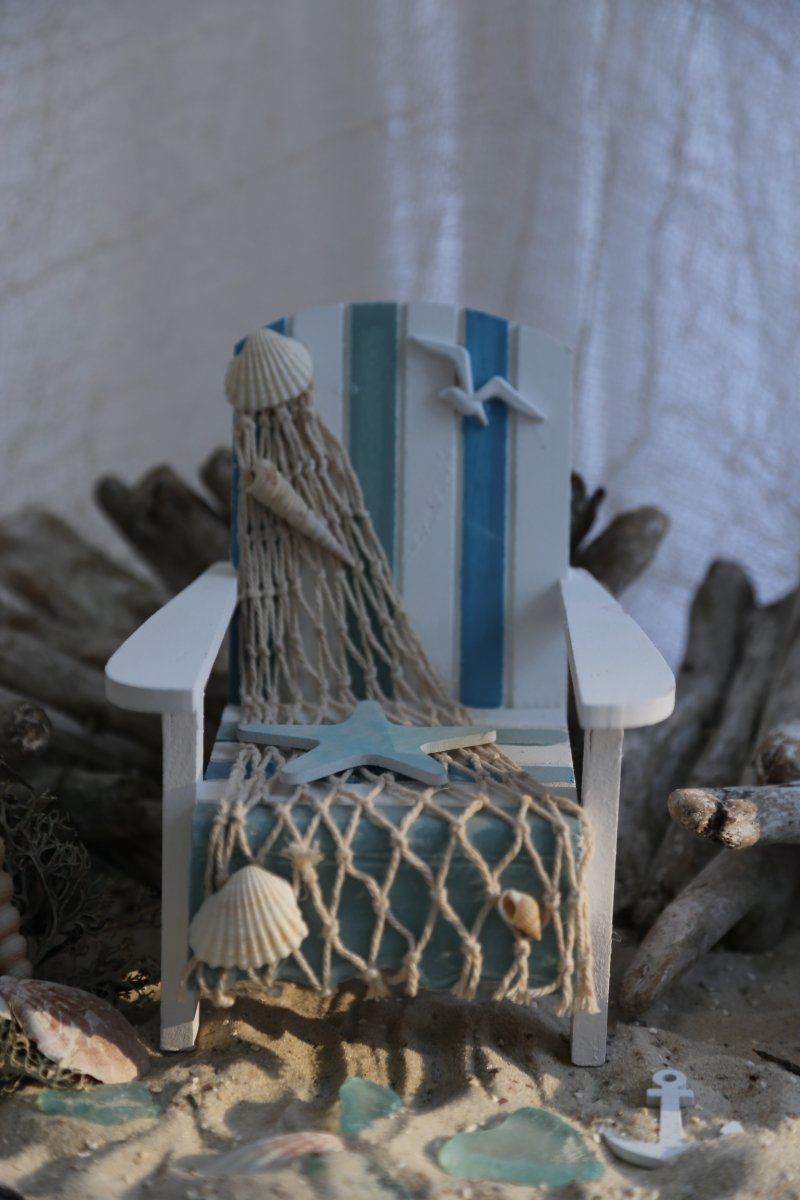 Strandstuhl - Holz - hellblau-weiß - 13 cm x 17 cm x 16 cm - S´Wichtal - Bernd Borowicz