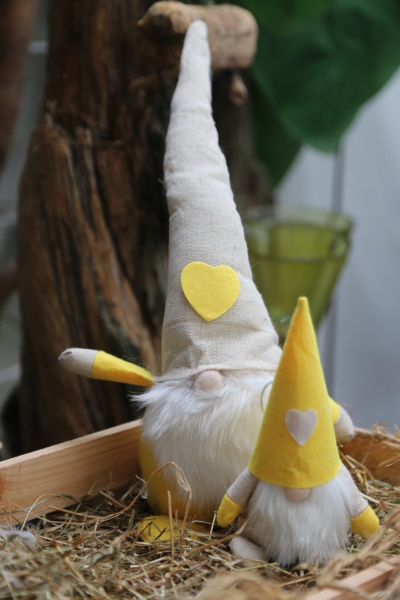 Wichtel - weißer Bart - Filzmütze - Leinen - gelb - 2 Größen (15 cm / 35 cm) - S´Wichtal - Bernd Borowicz