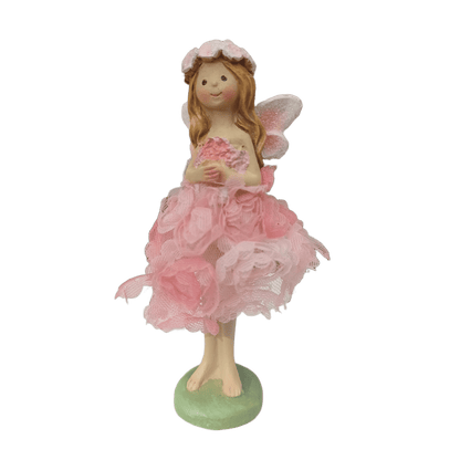 Elfe im Rosenkleid - stehend - in rosa oder apricot erhältlich. 
Maße: Höhe ca. 11 cm 
Material: Polyresin, Stoff, Metall
Farben: rosa, apricot
Lieferumfang: 1 Elfe in der ausgesuchten Farbe