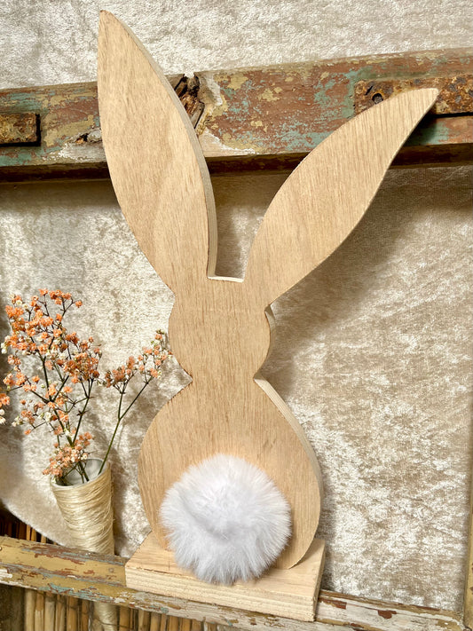 Aufsteller "Hase mit Bommel" - Holz - natur / weiß - ca. 32 cm