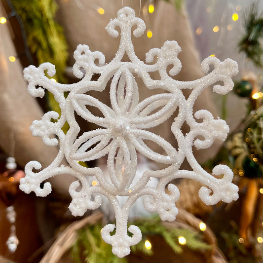 Schneeflocke zum Hängen in Weiß mit einem Durchmesser von 12,5 cm - Material Kunsstoff