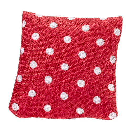 Kissen rot mit weißen Punkten als Wichteltür Zubehör - Ideal für Bänke und Stühle