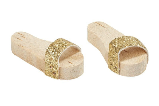 Die Holzschuhe mit dem goldenen Riemen sind ein tolles Zubehör für die Wichteltür