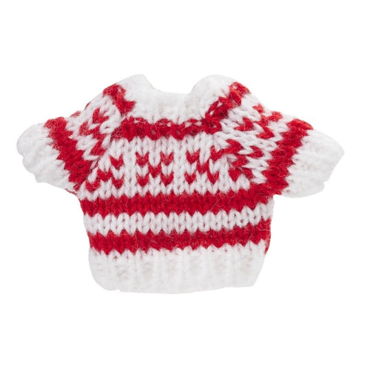 Mini Pullover aus Strick in weiß und rot als Wichteltür Zubehör - damit es den Wichtel nicht friert.