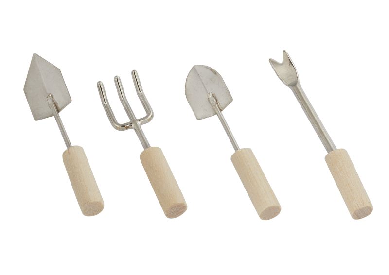 Gartenwerkzeug - 4-teiliges Set - ca. 3,5 - 4,5 cm - Wichteltür Zubehör