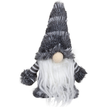 Wichtel mit Plüschmütze in grau mit weißen Streifen - Höhe: ca. 20,0 cm - 
Material: Plüsch, Stoff - Farben: grau, weiß