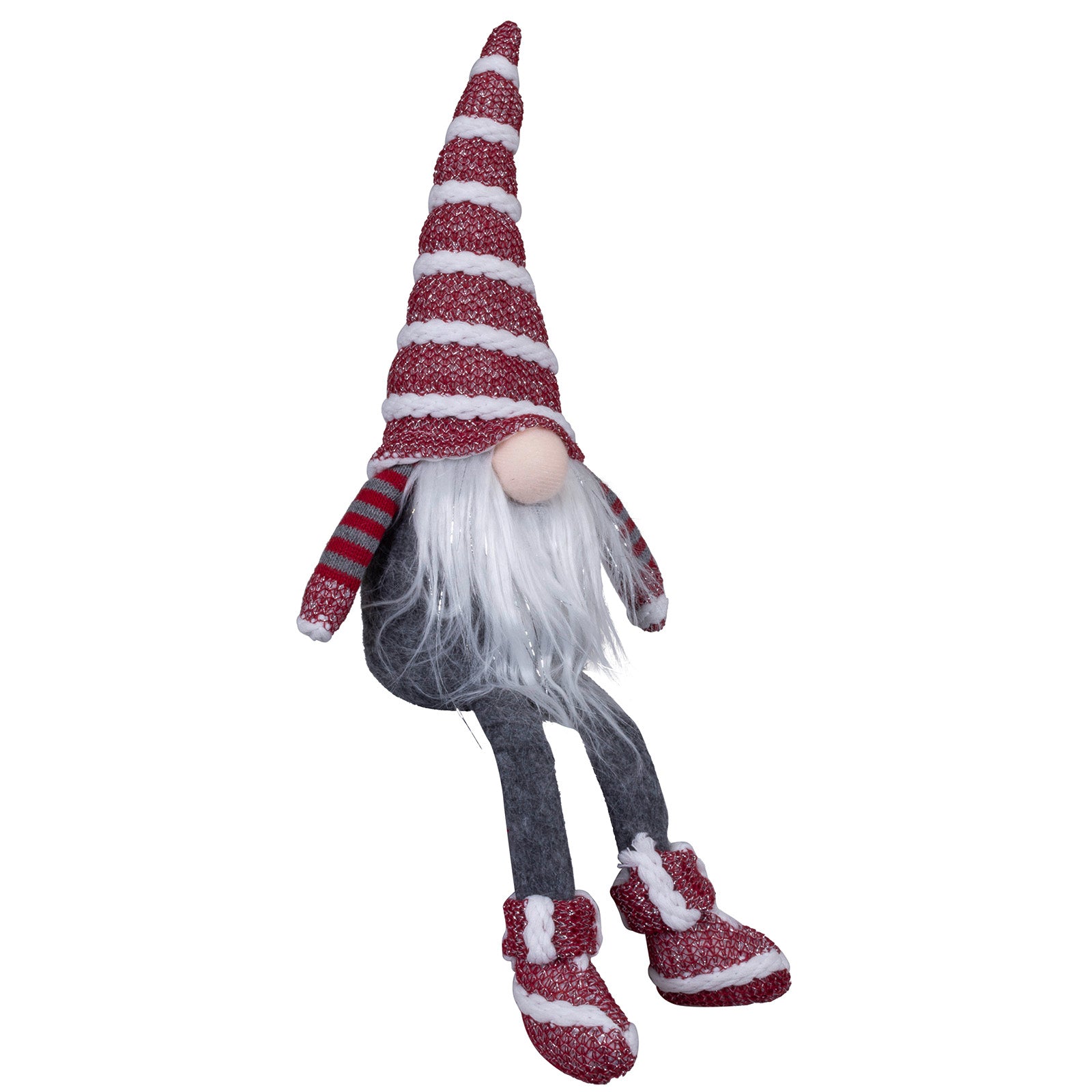 Wichtel mit weißem Fellbart und dezenten Silbersträhnen. Dieser Wichtel überzeugt mit einer tollen Farbkombination aus rot, grau und weiß. Seine geringelten Ärmchen sowie die Silbersträhnen in Bart und Mütze bilden zudem echte Highlights.
Sitzend bis zum Ende der Zipfelmütze hat er eine Größe von ca 26 cm.
Mit seinen Schlenkerbeinen kommt er auf eine Gesamtlänge von ca. 46 cm.
Höhe: ca 46 cm - Material: Strick, Stoff, Filz - Farben: rot, grau, weiß, silber