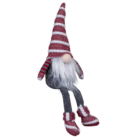 Wichtel mit weißem Fellbart und dezenten Silbersträhnen. Dieser Wichtel überzeugt mit einer tollen Farbkombination aus rot, grau und weiß. Seine geringelten Ärmchen sowie die Silbersträhnen in Bart und Mütze bilden zudem echte Highlights.
Sitzend bis zum Ende der Zipfelmütze hat er eine Größe von ca 26 cm.
Mit seinen Schlenkerbeinen kommt er auf eine Gesamtlänge von ca. 46 cm.
Höhe: ca 46 cm - Material: Strick, Stoff, Filz - Farben: rot, grau, weiß, silber