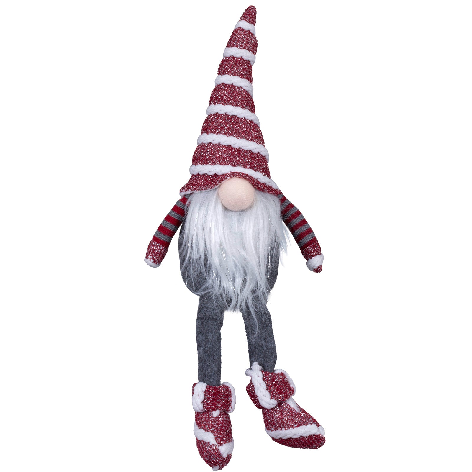 Wichtel mit weißem Fellbart und dezenten Silbersträhnen. Dieser Wichtel überzeugt mit einer tollen Farbkombination aus rot, grau und weiß. Seine geringelten Ärmchen sowie die Silbersträhnen in Bart und Mütze bilden zudem echte Highlights.
Sitzend bis zum Ende der Zipfelmütze hat er eine Größe von ca 26 cm.
Mit seinen Schlenkerbeinen kommt er auf eine Gesamtlänge von ca. 46 cm.
Höhe: ca 46 cm - Material: Strick, Stoff, Filz - Farben: rot, grau, weiß, silber