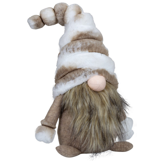 Dieser braun weiße Wichtel mit seiner braun weißen Plüschmütze und den Handschuhen, erinnert doch sehr an einen Eskimo. Nur die Nase schaut unter der sehr langen Mütze hervor. Höhe: ca. 40,0 cm - Material: Filz, Plüsch - Farben: braun, weiß