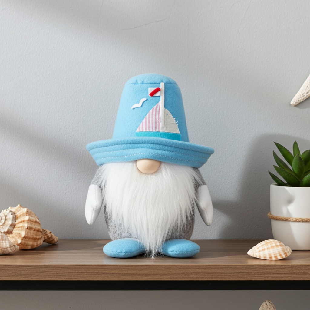 Wichtel Matrose / Seemann - 
Der Wichtel besteht aus einem strapazierfähigen Filz und einer Holznase. Seine Mütze ist mit einem Segelboot verziert. Höhe: ca. 23 cm - Gewicht: ca. 320 g - Material: Filz, Holz - Farbe: hellblau, weiß, grau, schwarz