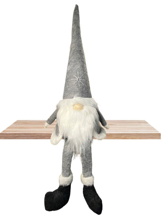 Wichtel Kantenhocker Santa - Nikolaus - Der Wichtel besteht aus einem strapazierfähigen Polyesterfilzmaterial und einer Holznase - Höhe - ca. 85 cm (65 cm + 20 cm Beine) - Gewicht: ca. 1135 g - Applikationen: Strasssteine - 
Material: Polyesterfilz, Holz - Farbe: grau, weiß