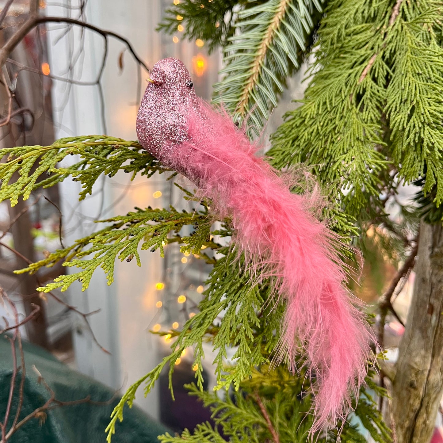 Vogel mit Federn - silber oder rosa - ca. 17 cm