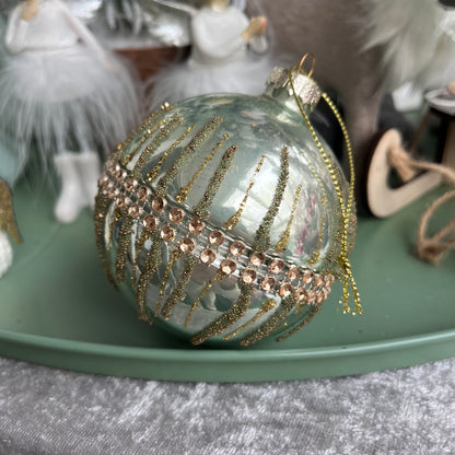 Kugel - Glas - Strassbordüre - mint - ca. 8 cm