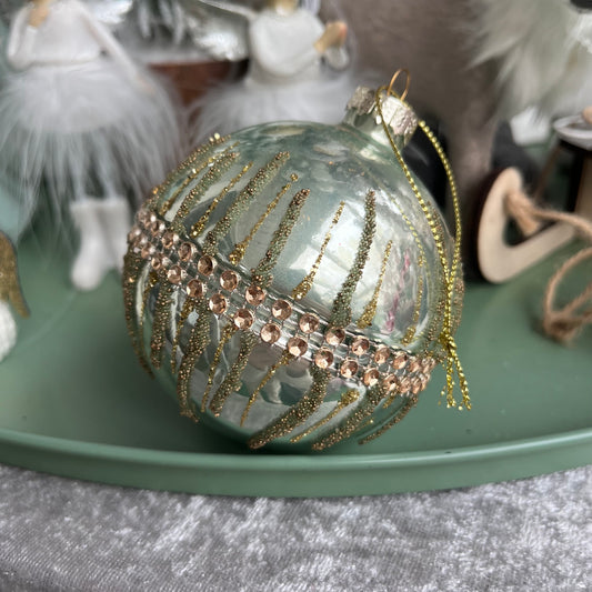 Kugel - Glas - Strassbordüre - mint - ca. 8 cm