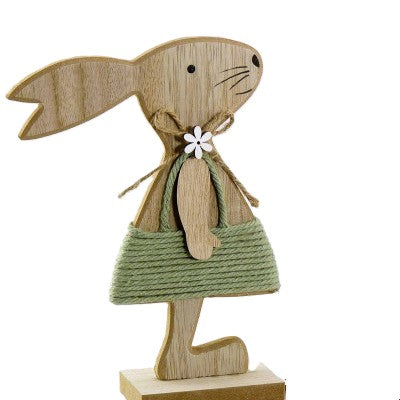 Hase auf einem Holzsockel mit einer Hose oder Rock aus Jute - Er und Sie - was für ein wunderschönes Paar. Seine Hose ist grün und ihr Rock mintfarben. Höhe: ca. 20,0 cm - Material: Holz, Jute - Farben: natur, grün, mint - Lieferumfang: 1 Hase auf Holzsockel in der ausgesuchten Variante