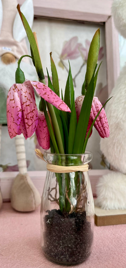 Kunstblumen in Glasvase - pink - ca. 20 cm