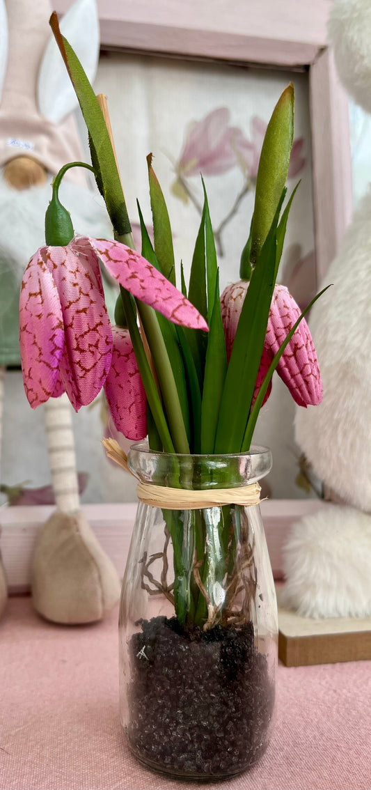 Kunstblumen in Glasvase - pink - ca. 20 cm