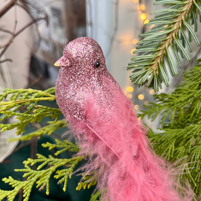 Vogel mit Federn - silber oder rosa - ca. 17 cm