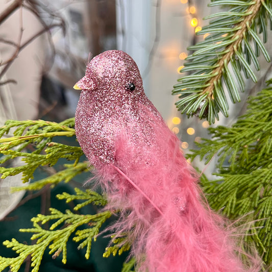Vogel mit Federn - silber oder rosa - ca. 17 cm
