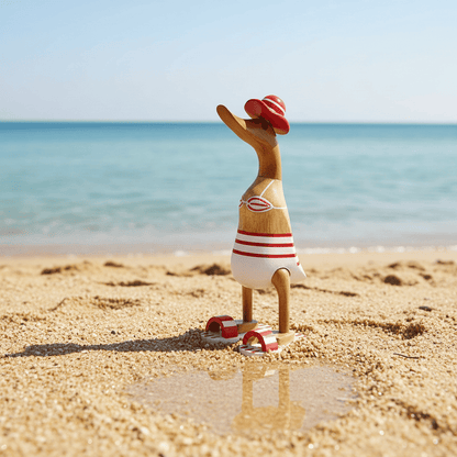 Ente aus Bambus - Badefreund - mit roten Badelatschen, Sonnenhut und Bikini - Höhe ca. 25 cm.
Wunderschöne Deko aus Bambuswurzel. Jedes Teil handgefertigt und ein Unikat. Ein Hingucker für Drinnen und Draußen.
Ente mit Bikini, Sonnenhut und Badelatschen in rot
Farbe: natur / rot / weiß
Material: Bambus
Maße: Höhe 25 cm
Ursprung: Indonesien